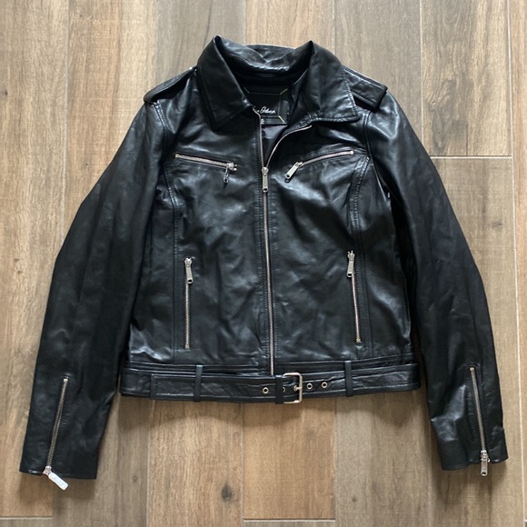 NEW Sam Edelman Single Breasted Genuine Leather Black Moto Jacket Size Medium - Picture 4 of 9